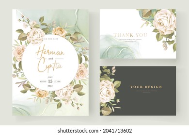 soft watercolor roses wedding invitation card set
