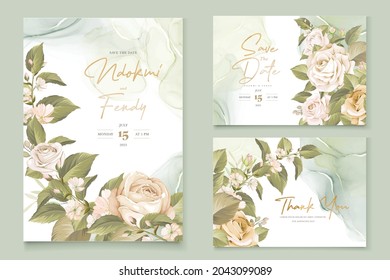 soft watercolor roses wedding invitation card set