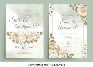 soft watercolor roses wedding invitation card set