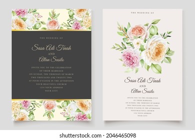 soft watercolor roses wedding invitation card set