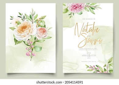 soft watercolor roses wedding invitation card set