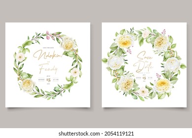 soft watercolor roses wedding invitation card set