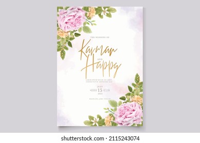 soft watercolor roses wedding invitation card set