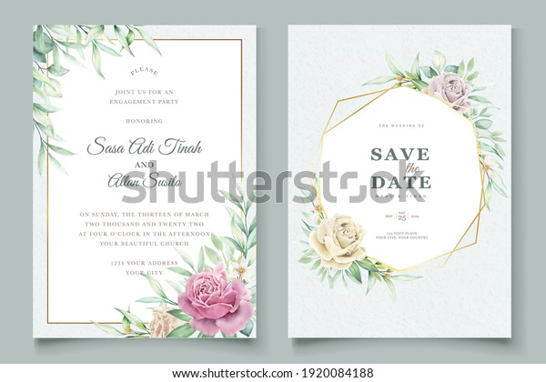 soft\
watercolor roses wedding invitation card\
set