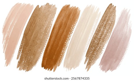 Soft watercolor swatches, earthy tones, artistic brush strokes, natural color palette, design background, creative texture.