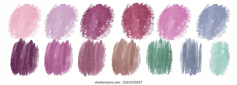 Soft watercolor swatches, pastel color palette, artistic brush strokes, vibrant hues, creative design elements.