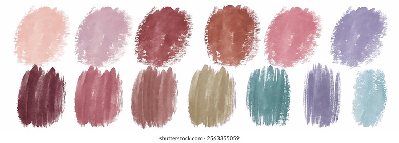 Soft watercolor swatches, pastel color palette, artistic brush strokes, perfect for design projects, digital backgrounds.