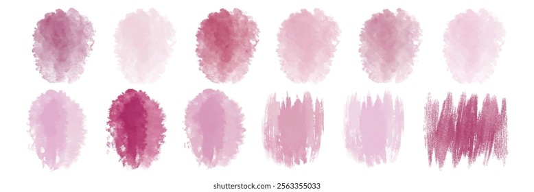 Soft watercolor swatches, pastel pink tones, artistic brush strokes, textured backgrounds, creative design elements.