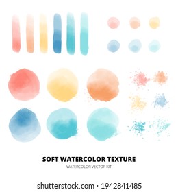 Juego de vectores de textura de color de agua suave. Mancha acuarela de color arcoiris.