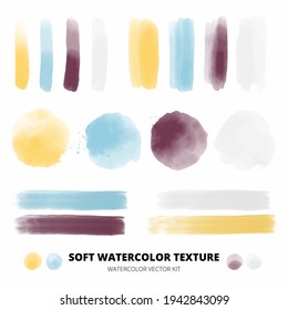 Soft watercolor texture vector set. Colorful watercolor stain.