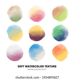 Soft watercolor texture vector set. Colorful watercolor stain.
