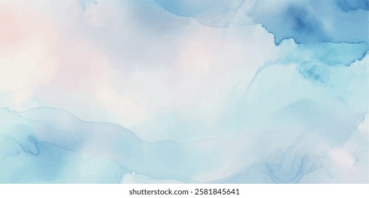 Soft Watercolor Wash in Light Sky Blue on Wet Paper, Skillfully Applied with Aquarelle Brush Strokes to Form a Beautifully Textured Canvas that Radiates Tranquility and Delicate Movement.
