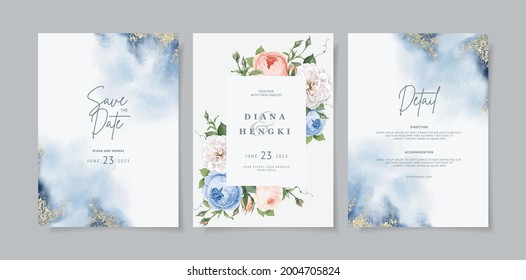 soft watercolor wedding invitation with floral