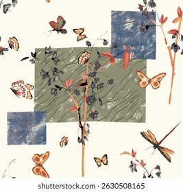 Fundo Branco do Padrão de Flor Selvagem de Aquarela Suave