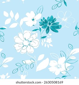 Fondo blanco suave del patrón de la flor silvestre de la acuarela