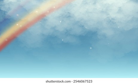 Soft watercolor-style sky with a vivid rainbow and dreamy clouds, perfect for backgrounds, cards, and designs emphasizing serenity and hope.