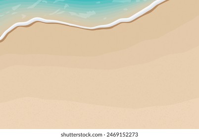 Soft waves with foam of blue ocean on the sandy summer beach.