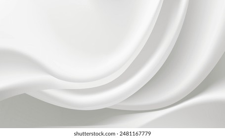 Ondas suaves en tela de seda blanca. Tejido blanco elegante con textura fluida. Diseño de Vectores Premium para Anuncios, carteles y Fondos de pantalla.