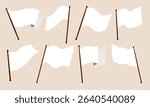 Soft Waving Minimalist White Flag. A soft waving white flag in flat style with natural curves and brown vertical pole. Perfect for calm symbols, peaceful design, UI layout and soft visuals
