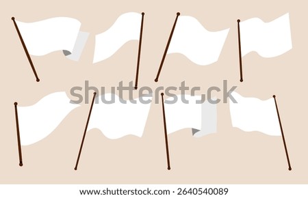 Soft Waving Minimalist White Flag. A soft waving white flag in flat style with natural curves and brown vertical pole. Perfect for calm symbols, peaceful design, UI layout and soft visuals