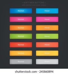 Soft Web Buttons Set, With Normal And Hover States.