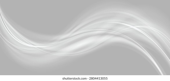 Soft white abstract wavy background. Smooth flowing lines, gentle light effects, dynamic movement, digital art, clean design, modern backdrop.