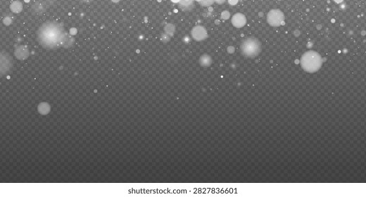Soft white bokeh lights scattered over transparent dark background creating gentle glowing effect on transparent background
