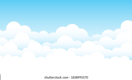 Soft white clouds on top blue clear sky landscape outdoor flat cartoon design style background vector illustration