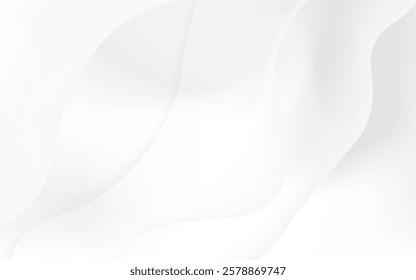 Soft white curved shapes create an abstract flowing wave pattern background