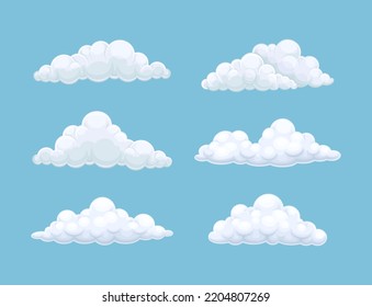 Nubes blandas y esponjosas de color blanco en el cielo azul y en el conjunto de vectores celestiales