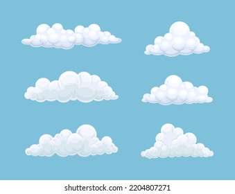 Soft White Fluffy Clouds in Blue Sky and Heaven Vector Set