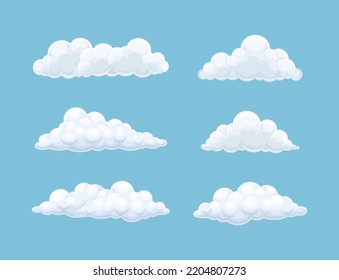 Nubes blandas y esponjosas de color blanco en el cielo azul y en el conjunto de vectores celestiales