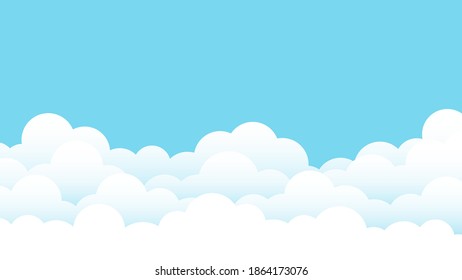 Soft white fluffy clouds cartoon on top blue clear sky landscape outdoor background vector illustration.