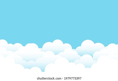 Soft white fluffy clouds cartoon on top blue clear sky landscape outdoor background vector