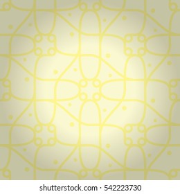 Soft white geometric seamless pattern in alien style. Shining, graphical design for game, wallpaper, web or other purpose. Tangled mosaic repeatable backdrop. Retro motif.