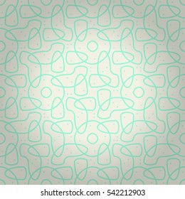 Soft white geometrical seamless pattern in neon style. Shining, symmetrical design for fabric, wallpaper, ads or other purpose. Tangled puzzle repeatable backdrop. Retro texture. Vector background.