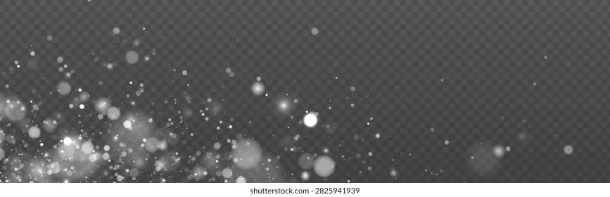 Soft white glowing bokeh lights scattered on a transparent background on transparent background