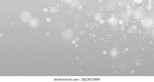 Soft white glowing particles scattered across transparent background with gentle bokeh effect on transparent background