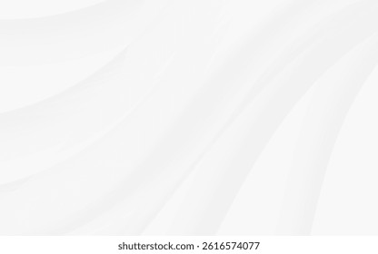 Soft white and grey abstract waves flow smoothly across the minimal background design.