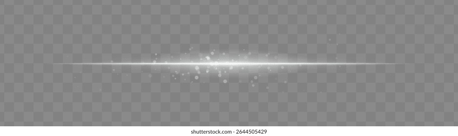 Haz de luz blanca suave con partículas de chispa brillantes sobre fondo transparente. Delicado destello Horizontal ideal para efectos de fantasía, transiciones mágicas o elegantes superposiciones de luz.
