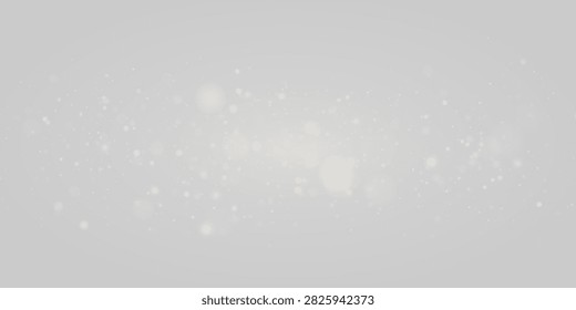 Soft white light bokeh effect with scattered glowing particles on a pale gray background on transparent background