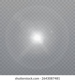 Soft white light flare with halo and circular reflections on transparent background. Used in design, lighting, photo effects and interfaces.
