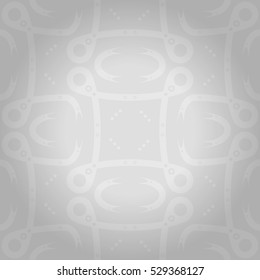 Soft white, light gray ornamental seamless pattern background in alien style. Actual decor. Equable mosaic repeatable backdrop. Shining, graphical design for carpet, ads, textile or other purpose.