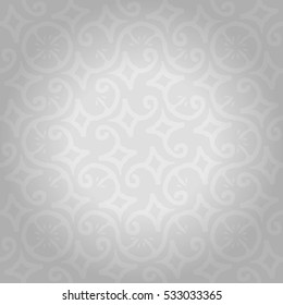 Soft white, light gray ornamental seamless pattern background in floral style. Complicated medley repeatable backdrop. Actual texture.