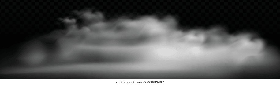 Soft white mist or fog effect with a natural, wispy appearance against a dark checkered transparent background. Realistic atmospheric effect, perfect for overlays in digital designs, games, or visual 