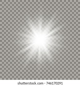 Soft white shining star with transparent rays. Glowing explosion light effect.