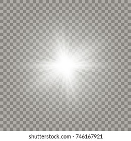 Soft White Shining Sun With Transparent Beams. New Star Explosion Light Effect.