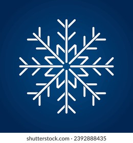 Weiße Schneeflocke einzeln auf blauem Hintergrund, ein Symbol für Schneeflocken, Symbol, Logo für Design-Weihnachten-Vektorgrafik, Kollektion von Vektorgrafik-Elementen