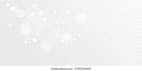 Soft white sparkling light effects with gentle bokeh and star flares on transparent background.
