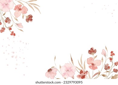 Soft wild floral border with watercolor for wedding, birthday, card, background, invitation, wallpaper, sticker, decoration etc.